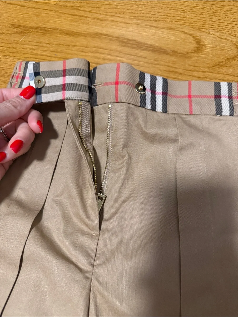 Burberry - Girls Beige Wise Leg Trousers with Plaid Waistband size 10Y